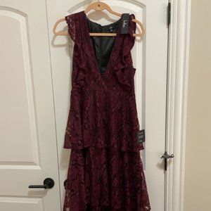 Molinetto Burgundy Lace Ruffled Tiered Sleeveless Maxi Dress